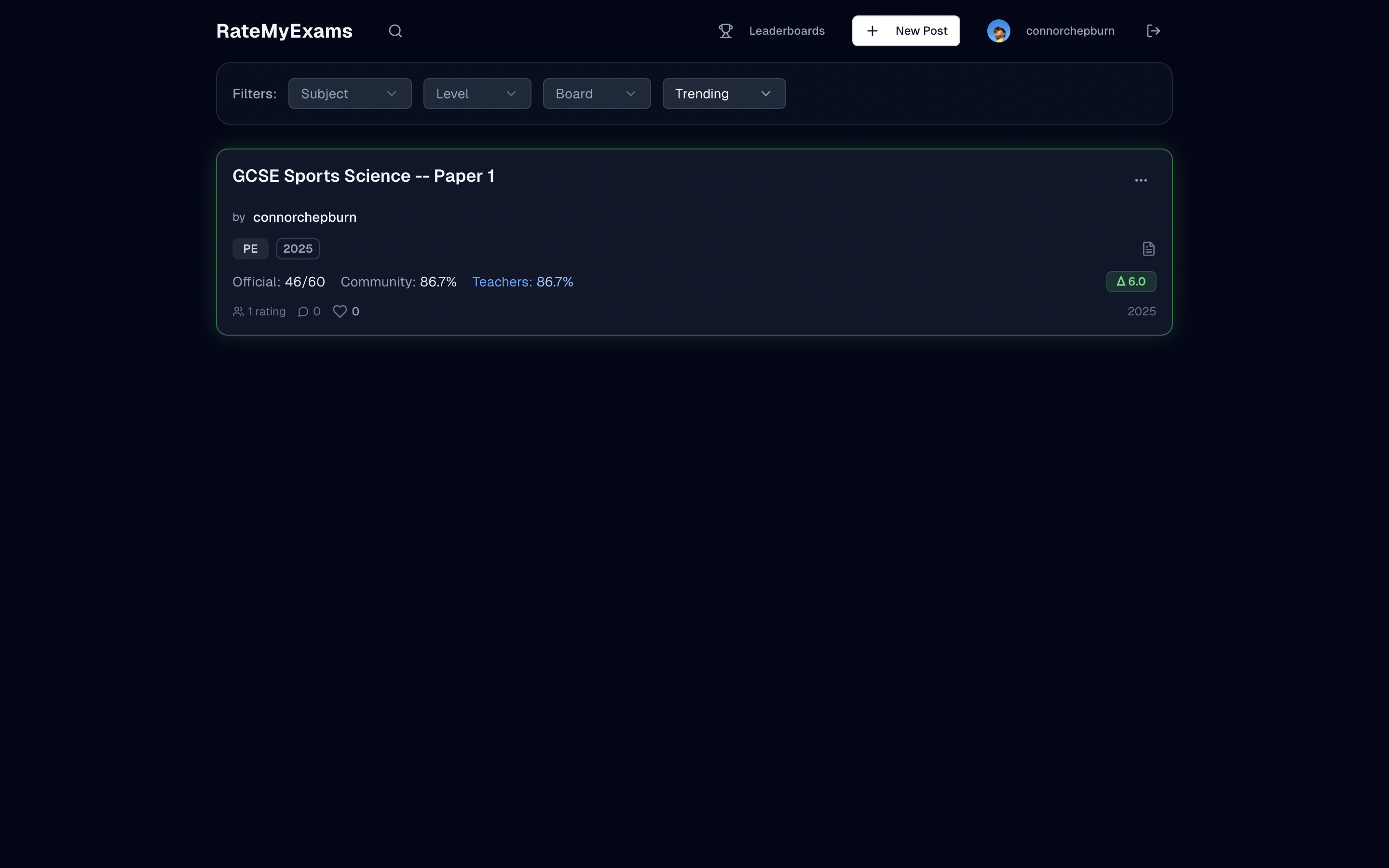 RateMyExams results interface